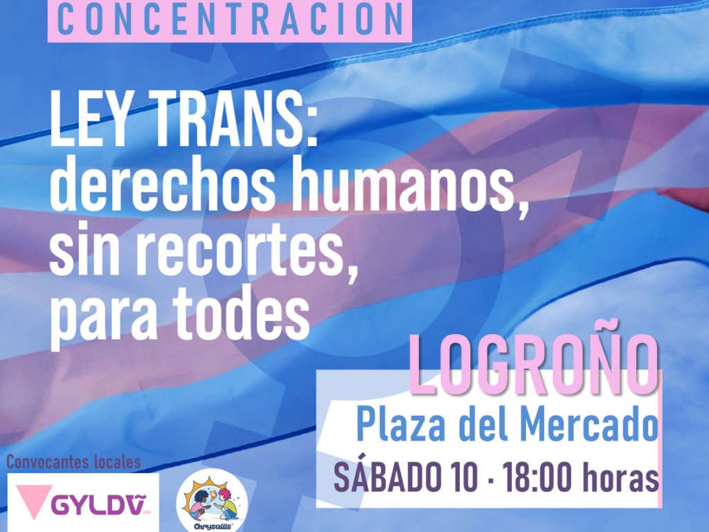 cartel para la concentración con el lema ‘Ley Trans: derechos humanos, sin recortes, para todes’